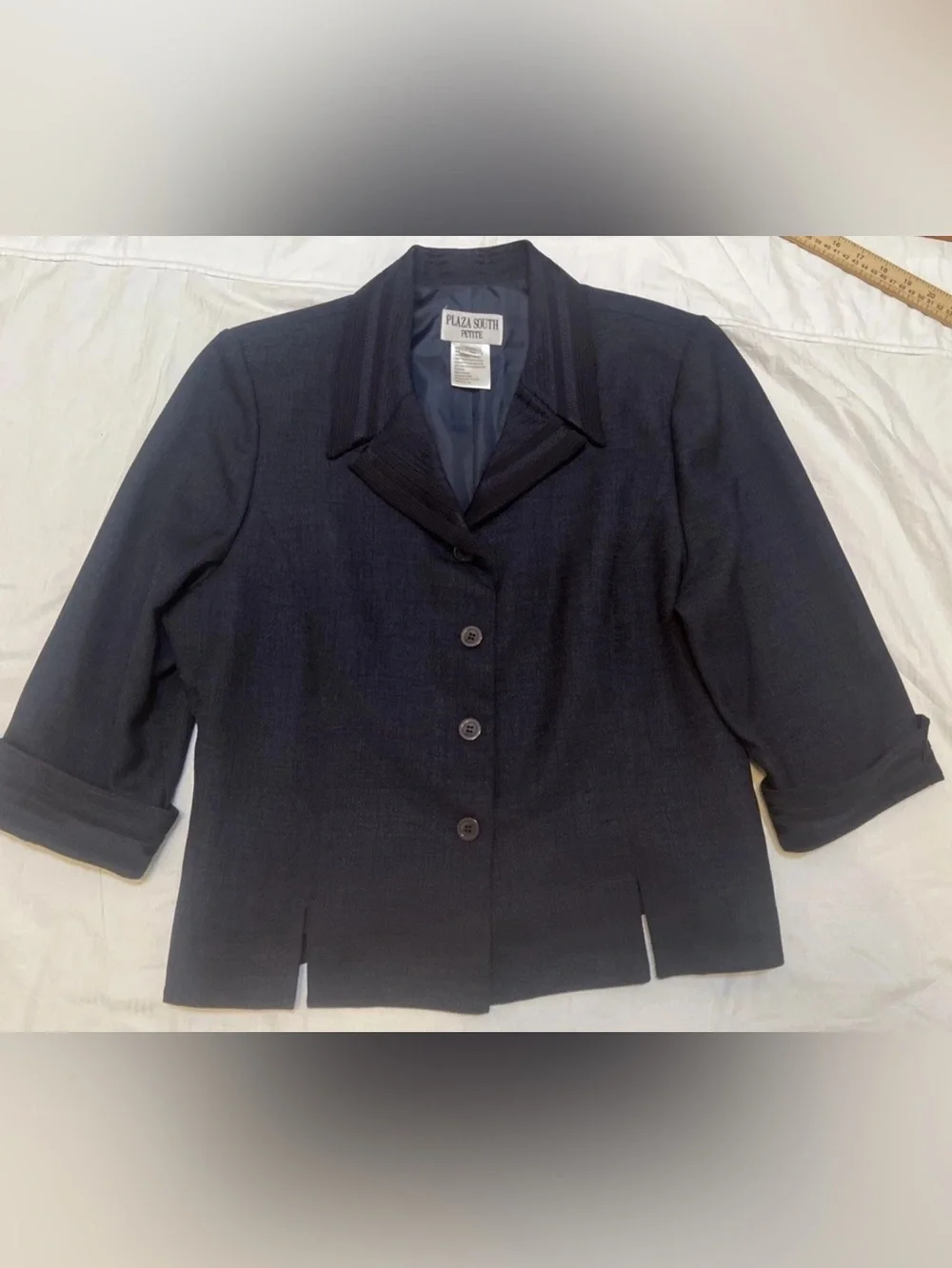 Plaza South Petite 16P Navy Blue Textured Skirt Suit